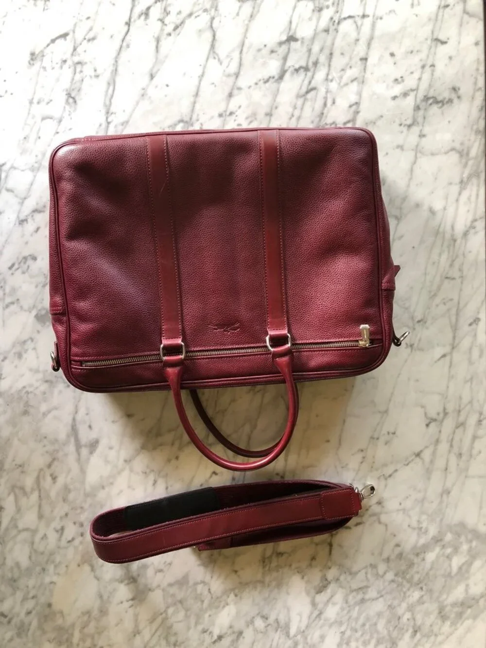 Longchamp Le Foulonné leather briefcase in a burgundy / deep red